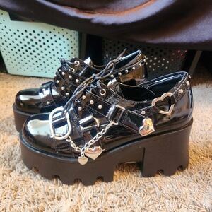 SHEIN Black Platform Shoes with Heart Silver Details